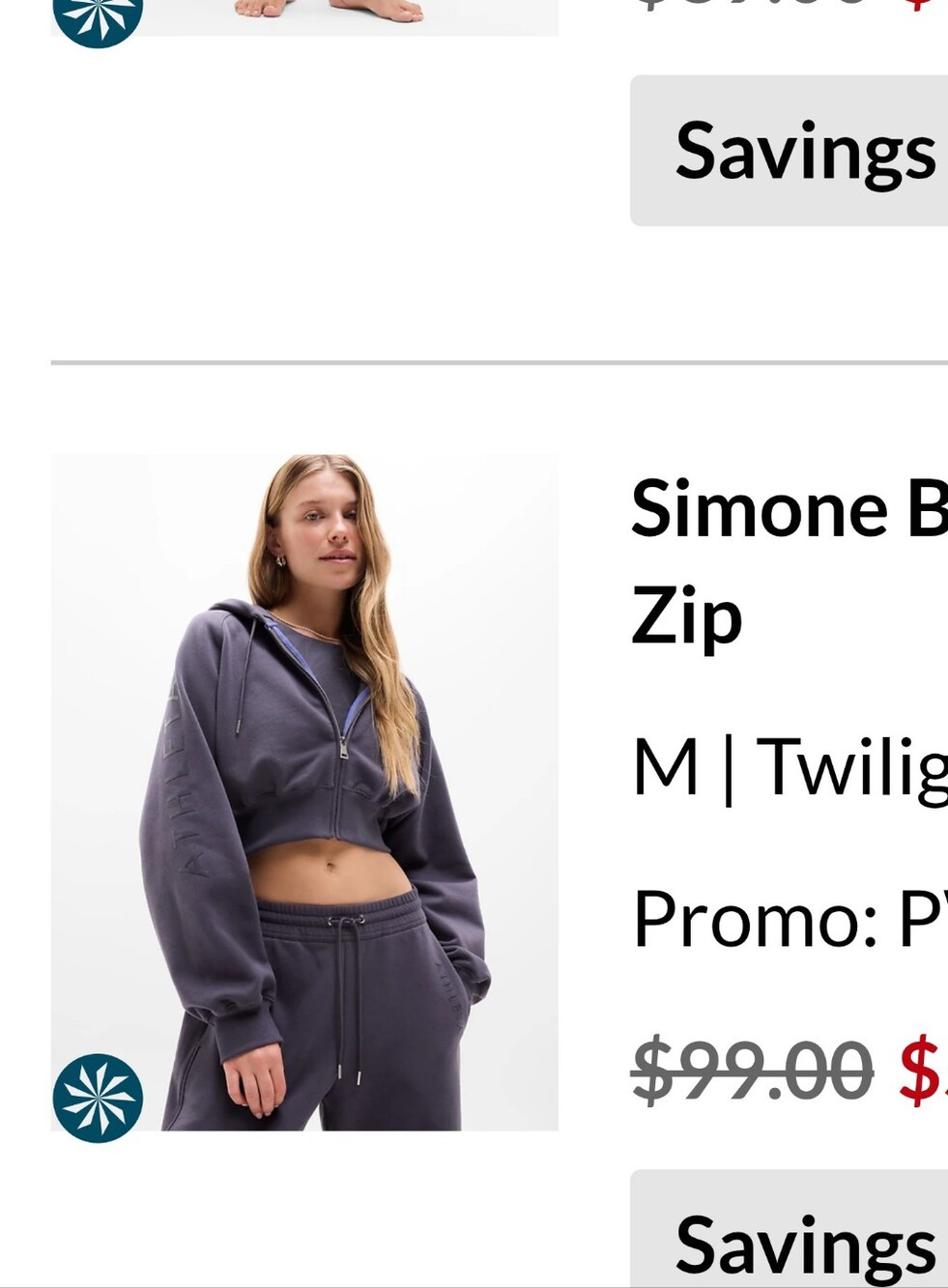 Athleta Simone Biles Forever Fleece Crop Full Zip